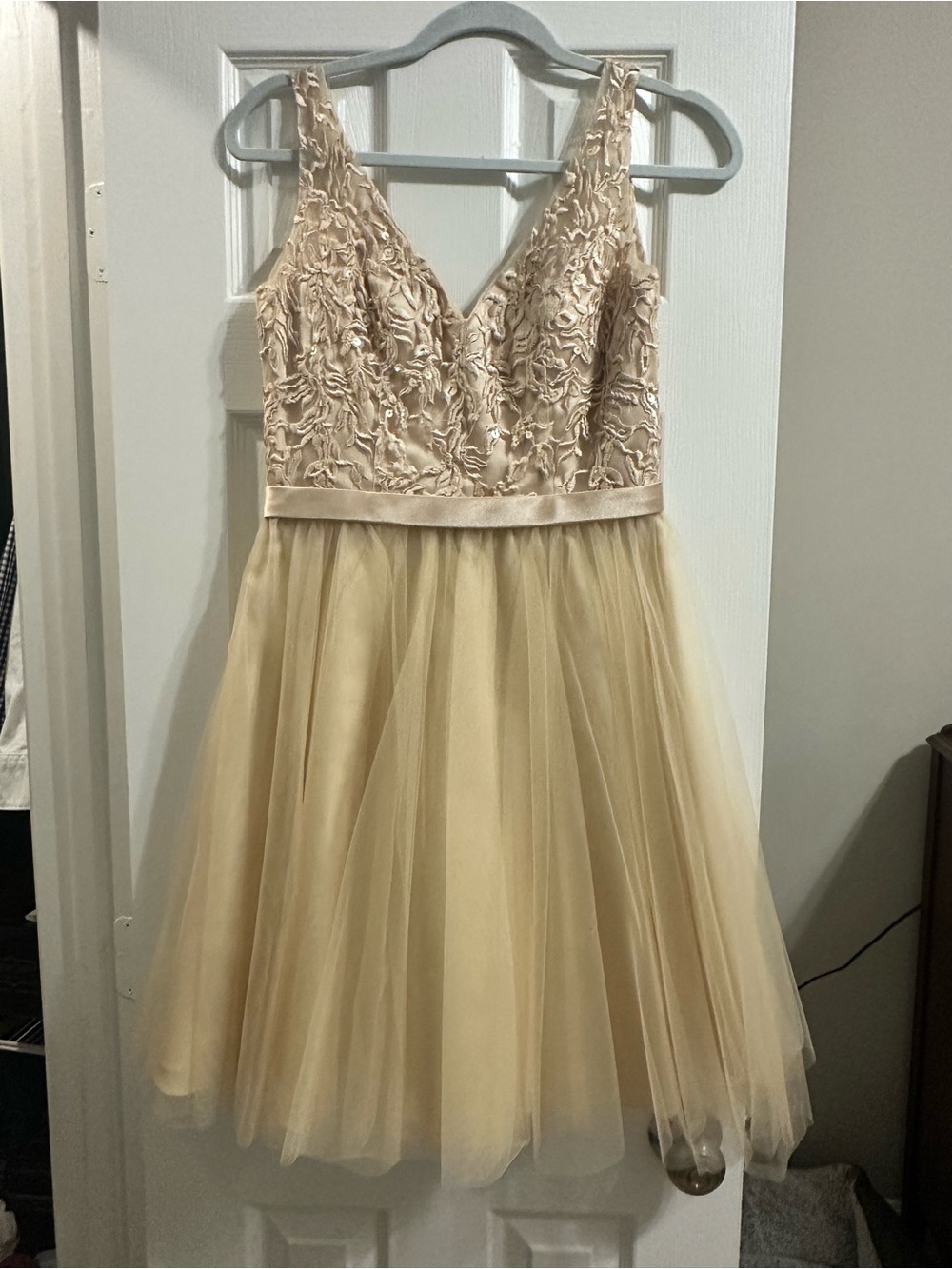 Women's Cream Tulle Party Dress with Embroidered Bodice size 10 (fits like 4/6)